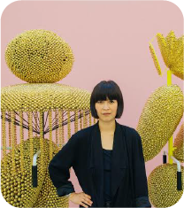 Artist portrait with topiary garden